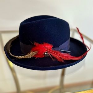 100% Wool Feather Fedora - Black, Red, Brown